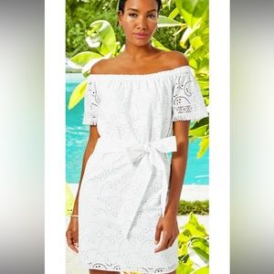 NWT Lilly Pulitzer White Shanelle Off Shoulder Dress with Removable Belt (M)